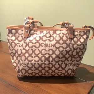 Coach Coated Canvas Leah Op Art Tan Bag